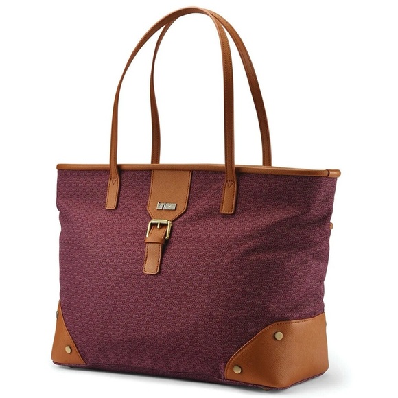 Hartmann Luxe Shoulder Bag Vacation Tote Purse Burgundy Tan Herringbone NWOT - Picture 1 of 6